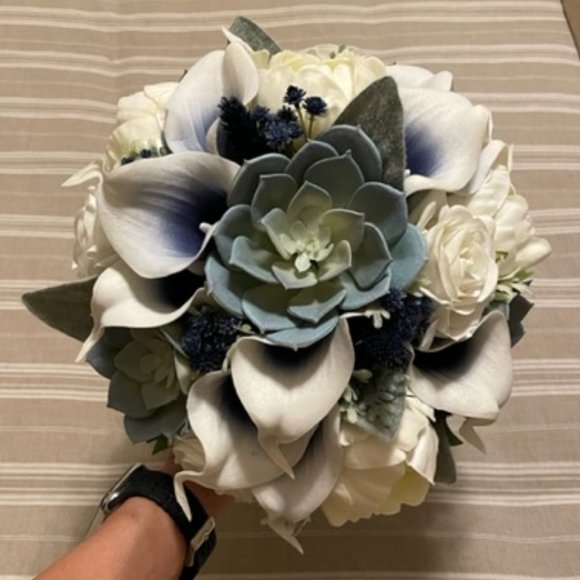 Other - *CLASSY* Succulent Rose Calla Lilies 10" Wedding Bridal Bouquet + Boutineer Set